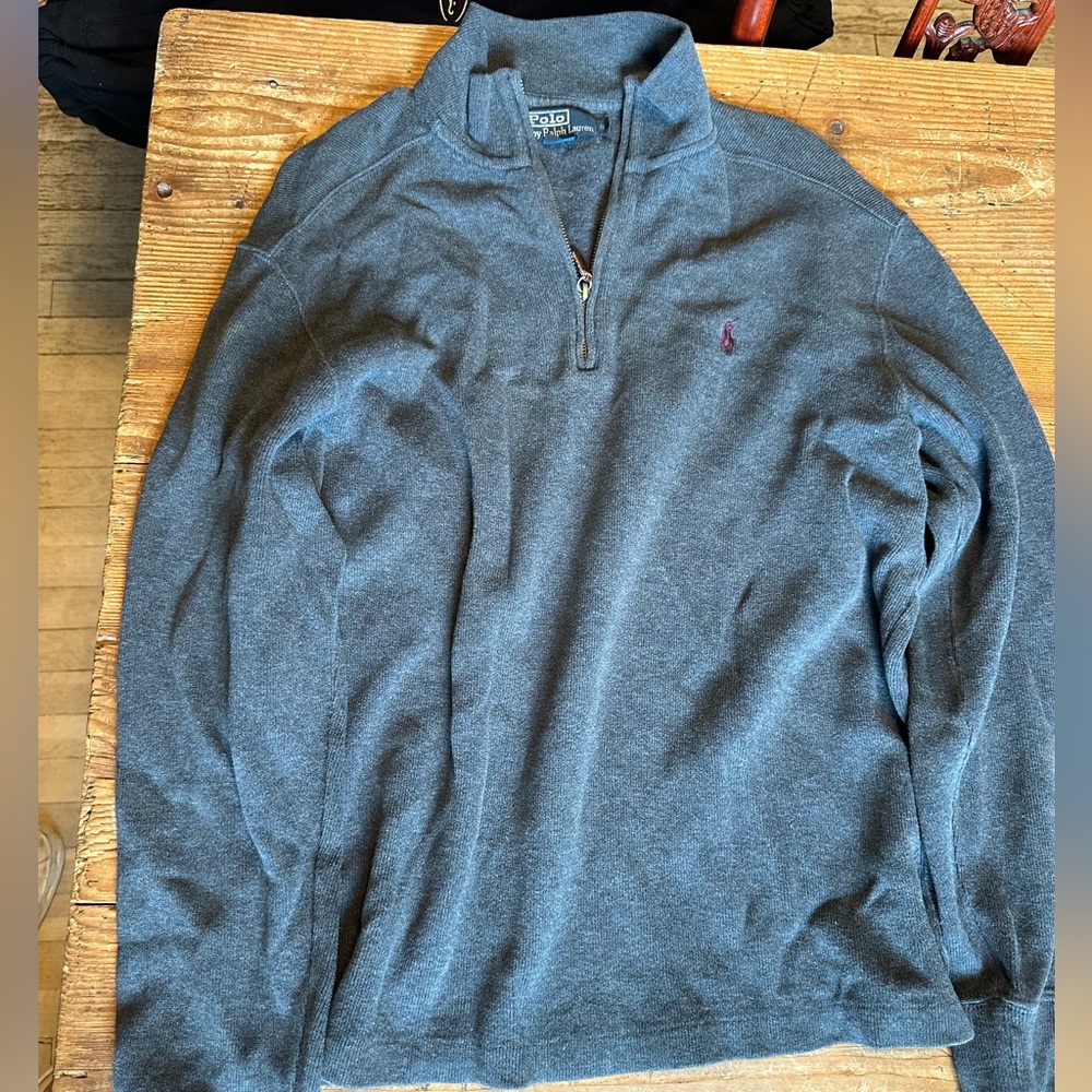 Dark Gray with Maroon Men’s Polo Ralph Lauren Quarter Zip (small)